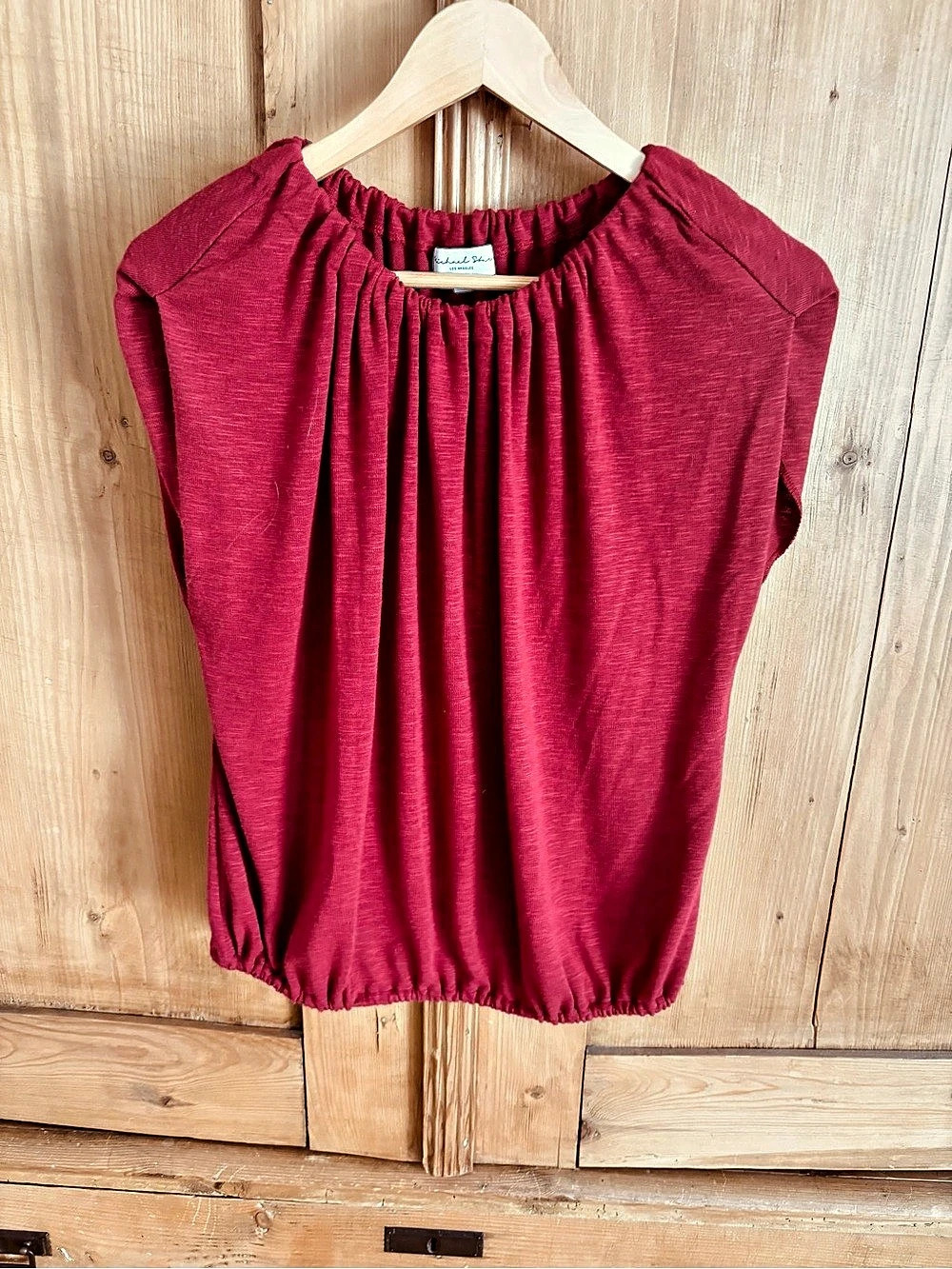 Michael Stars Gathered Neck Sleeveless Blouse in Red